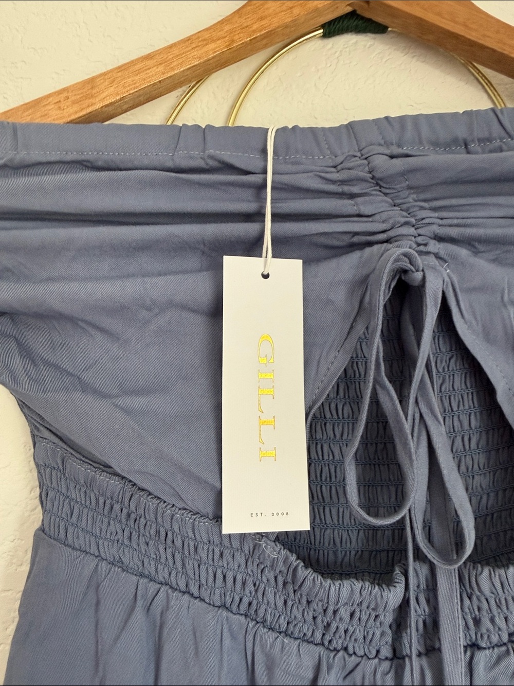 Gilli Off-Shoulder Tie-Front Jumpsuit in Slate Blue - Picture 2 of 11